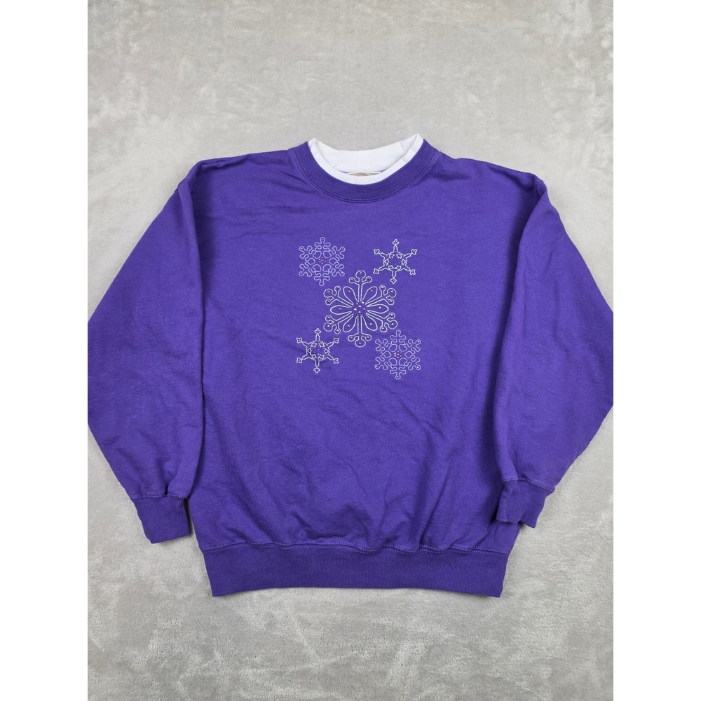 Vintage M&C Sportswear Sweatshirt Women M Purple Snowflake Double Collar Y2K